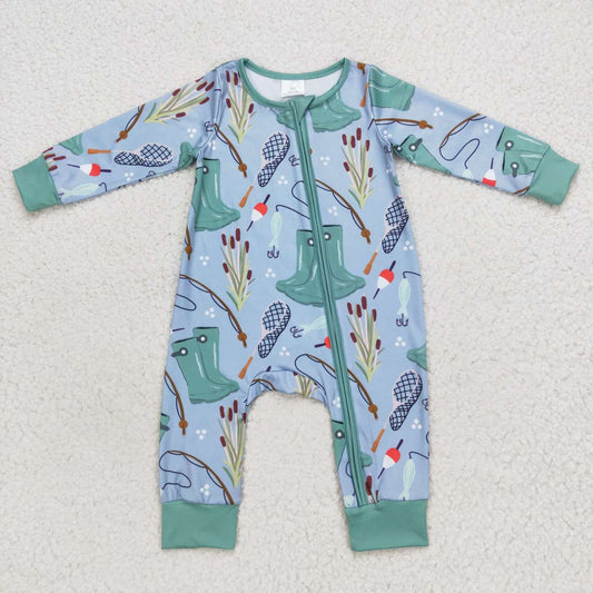 LR0664 baby boy clothes fishing zipper winter romper