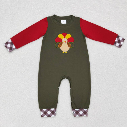 LR0670  baby boy clothes turkey embroidery thanksgiving romper