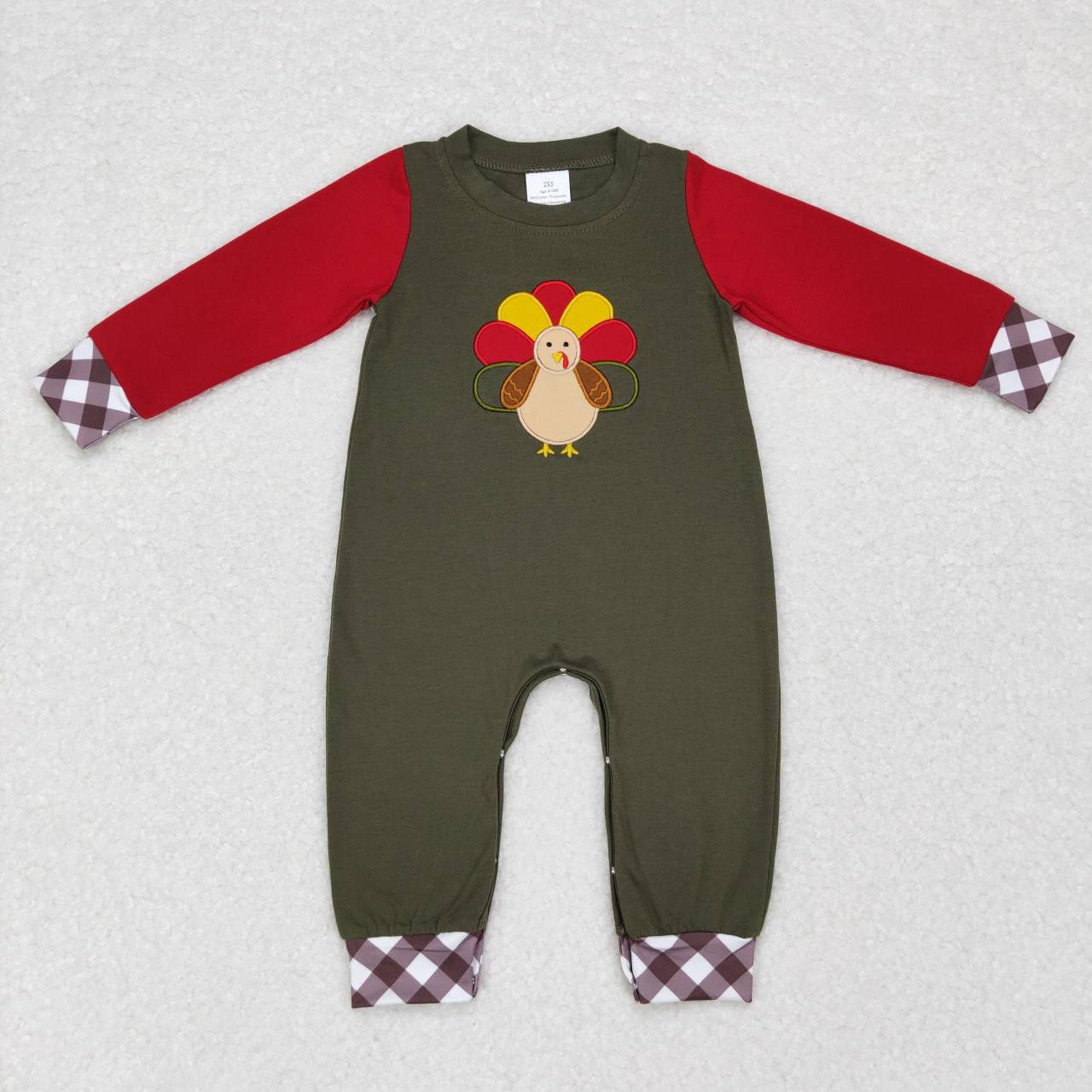 Sibling Baby Kids Embroidery Turkey Thanksgiving Clothes Sets Footie Rompers