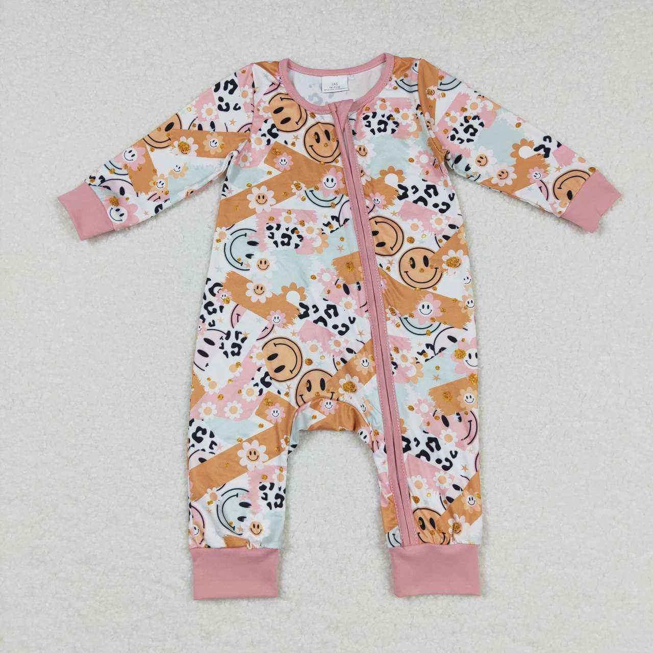 LR0684  baby girl smile  zipper romper