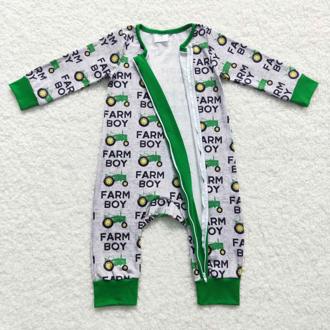 LR0688 baby boy clothes farm boy print zipper onesie