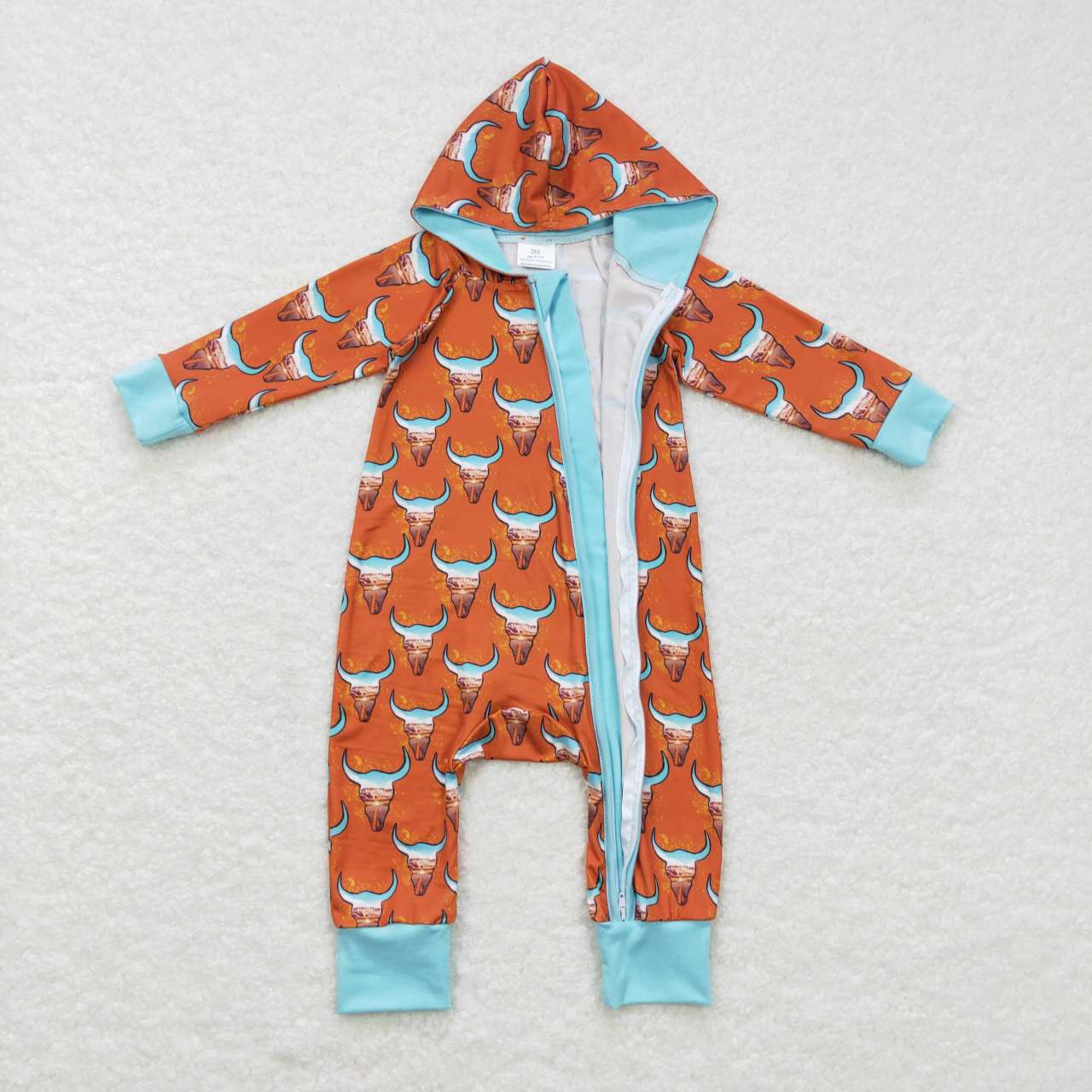 LR0703  baby cow print hooded zipper romper