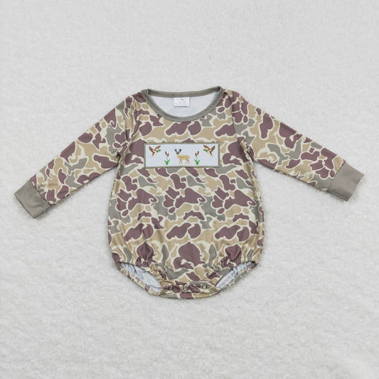 LR0714 baby embroidery Embroidered Mallard Elk Camo romper