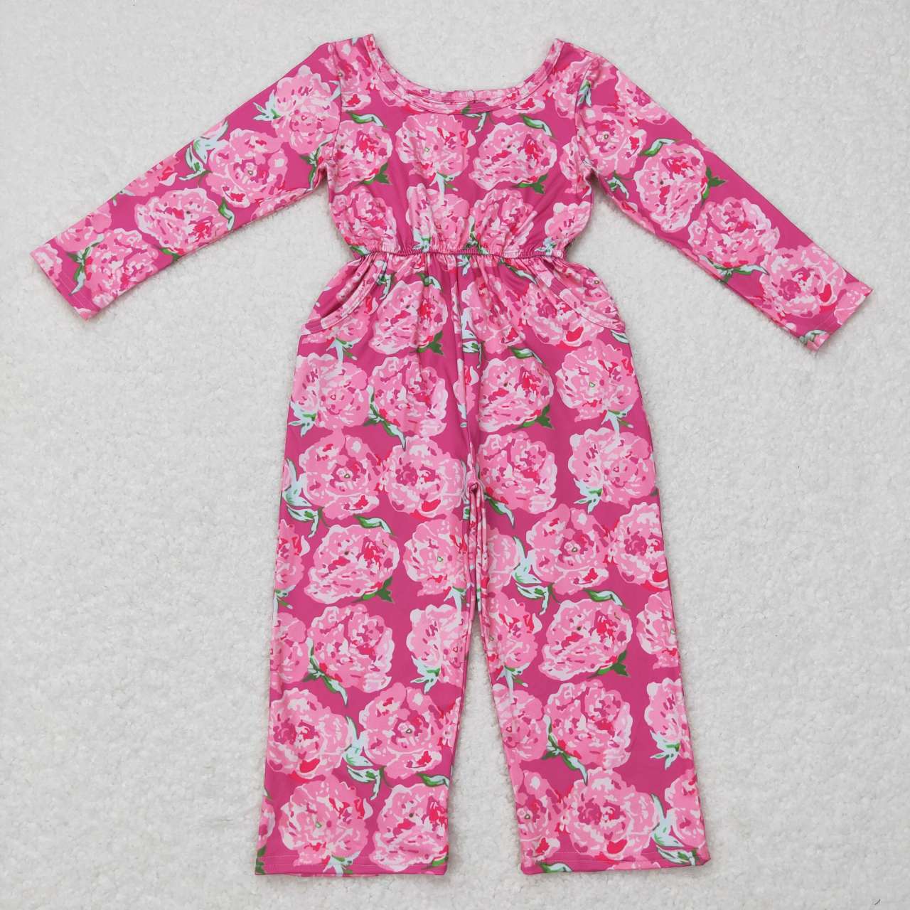 LR0715 baby girls flower print pink long sleeves jumpsuit