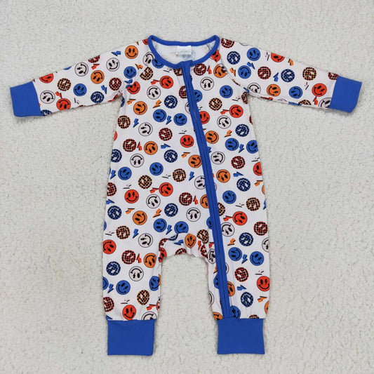 LR0721 baby boy smile print zipper onesie