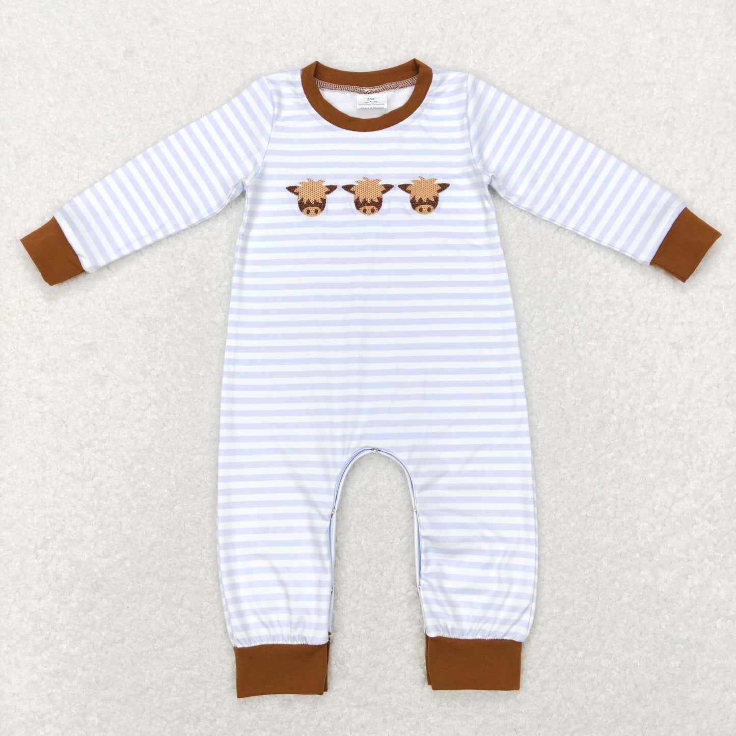 Sibling Baby Boys Stripe Embroidery Highland Cows Pants Western Clothes Sets Rompers