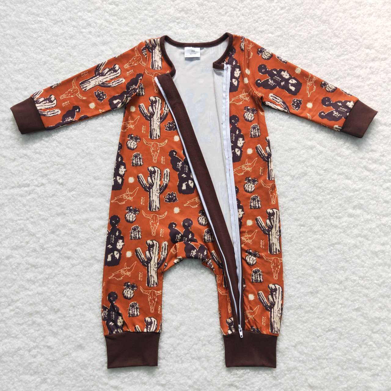 LR0726  baby boy cowboy print zipper onesie