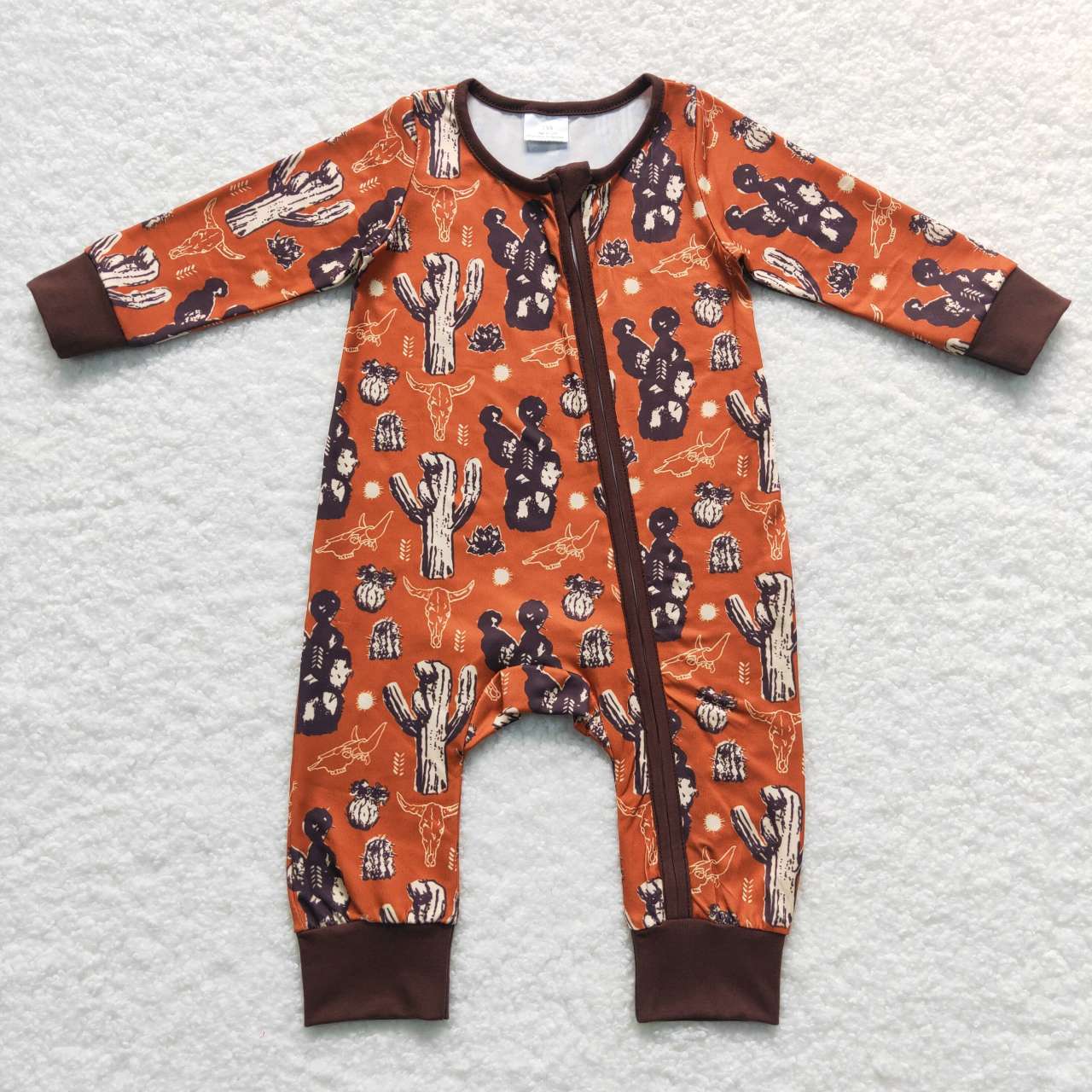 LR0726  baby boy cowboy print zipper onesie