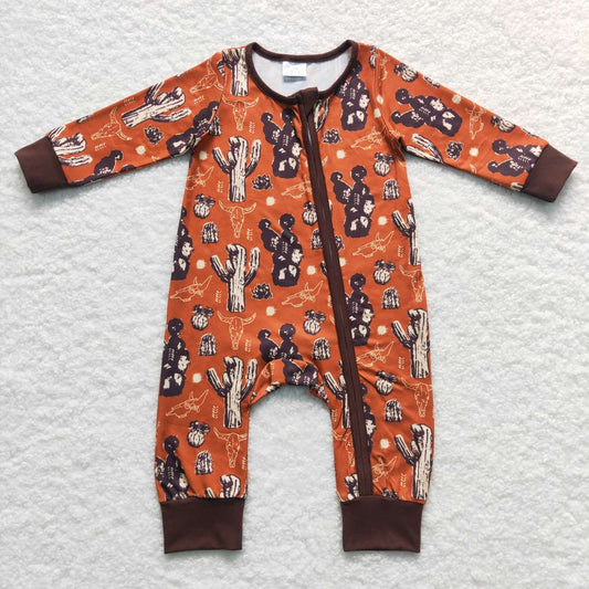 LR0726  baby boy cowboy print zipper onesie