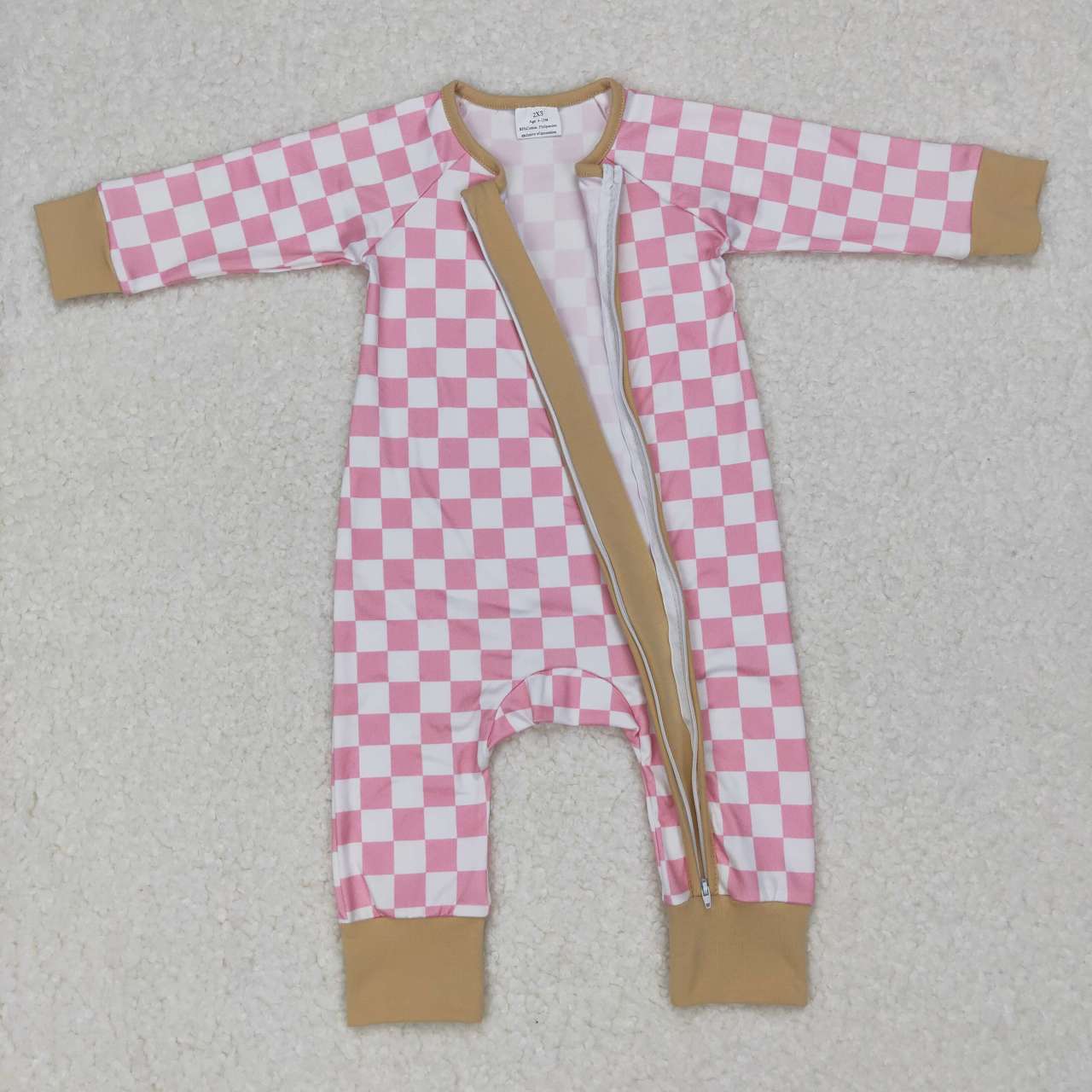 LR0731  baby girl pink plaid print zipper onesie