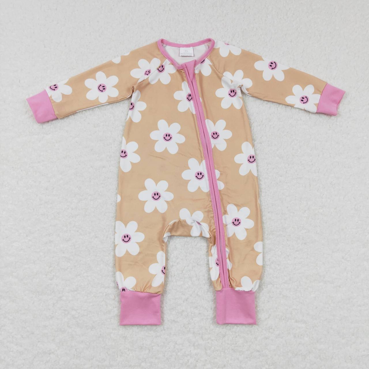 LR0732 baby girl smile flower zipper romper