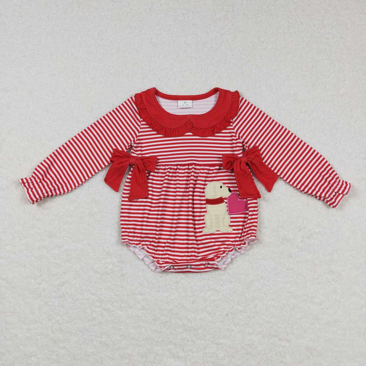 LR0763 baby clothes girl embroidery heart dog Valentine's Day romper