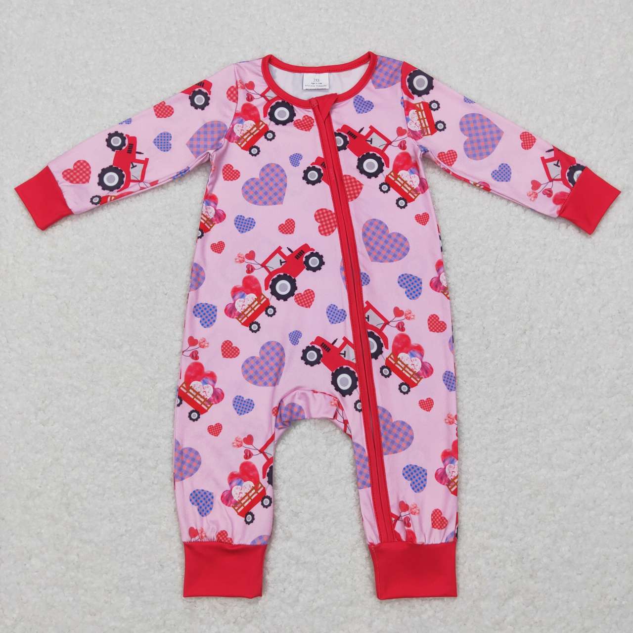 LR0774 baby girl Truck Print Valentine's Day romper