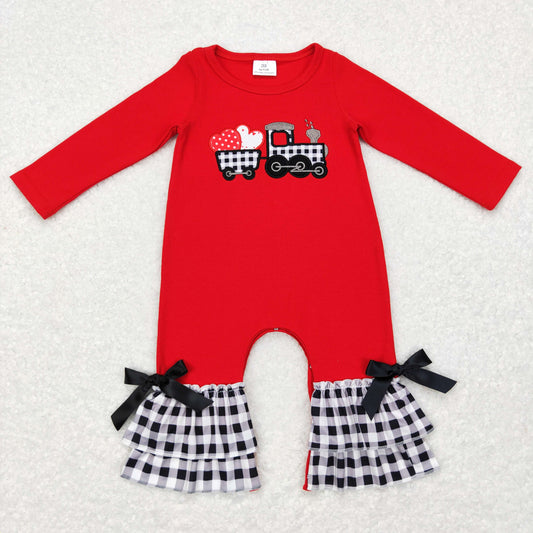 LR0780 baby girl heart truck embroidery baby girl valentines day romper