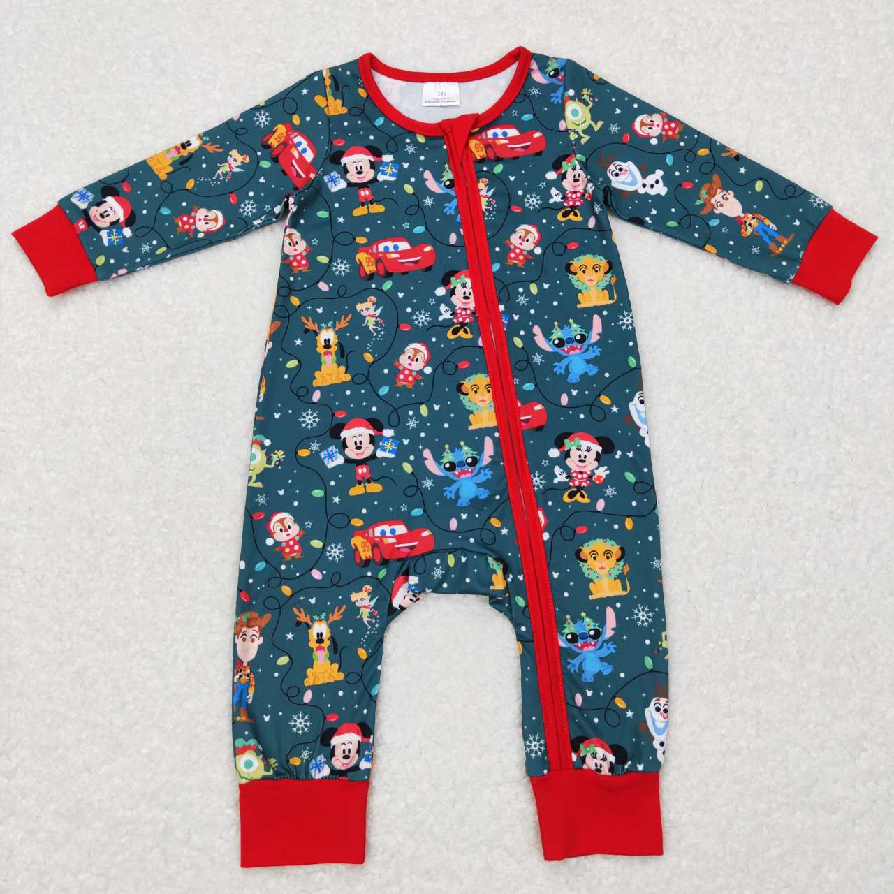 LR0782 baby girl cartoon christmas zipper romper