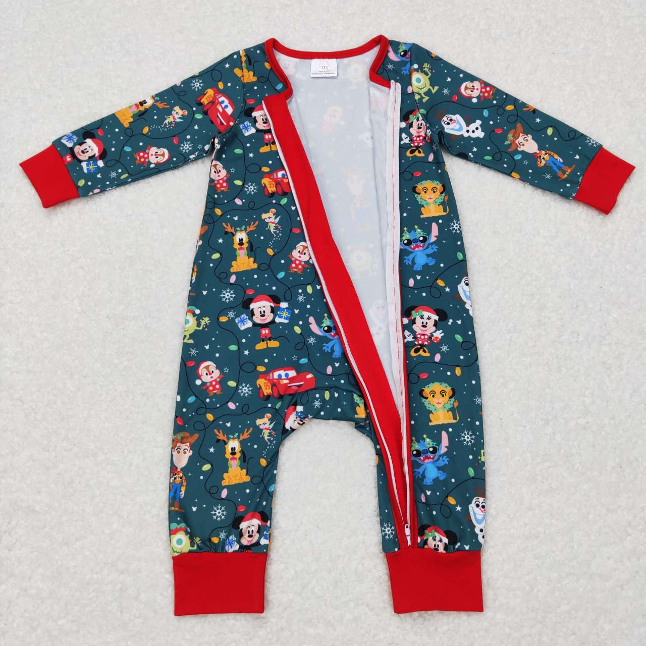 LR0782 baby girl cartoon christmas zipper romper