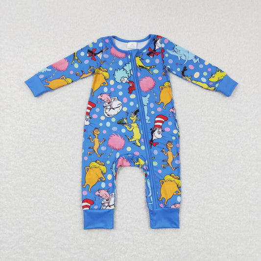 LR0784  baby boy Cartoon Color Dot Blue Zipper romper