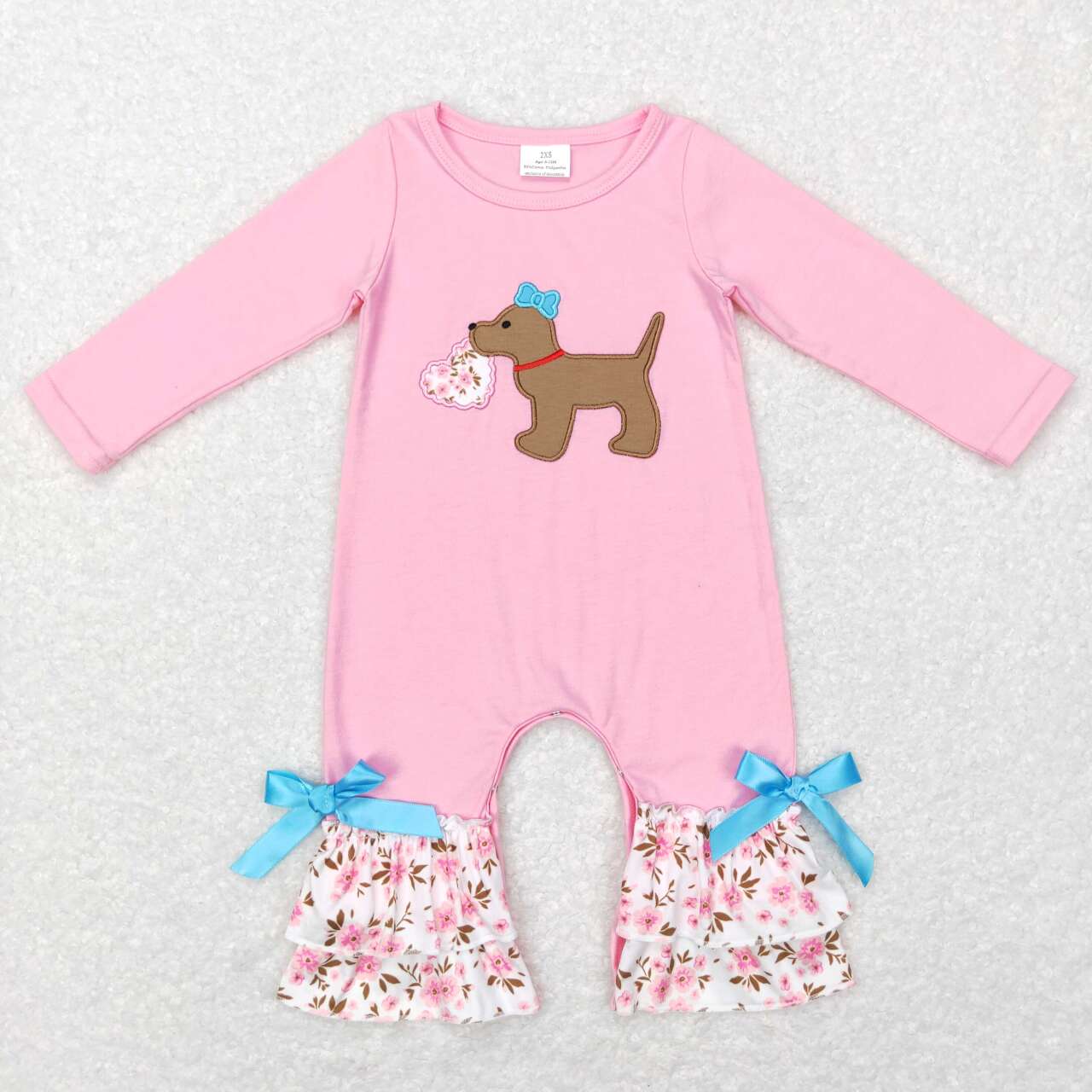 LR0789 baby girl clothes dog heart embroidery valentines day romper