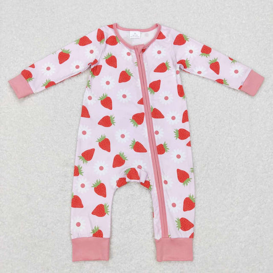 LR0795  baby girl flowers strawberry long sleeve onesie