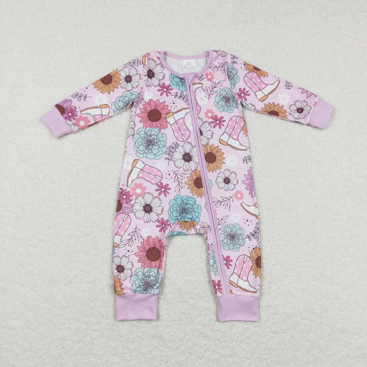 LR0801 baby girl flowers long sleeve zip onesie