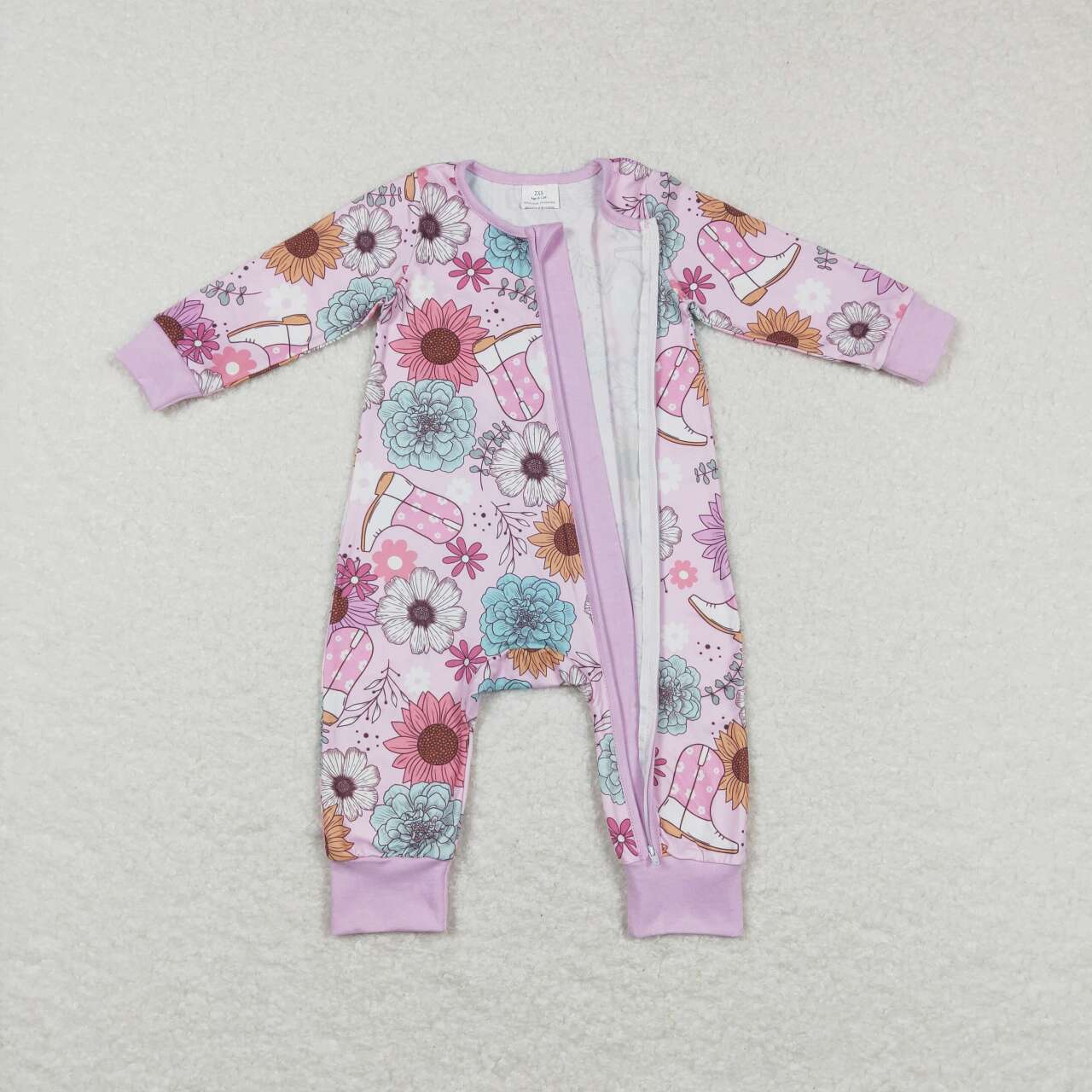 LR0801 baby girl flowers long sleeve zip onesie