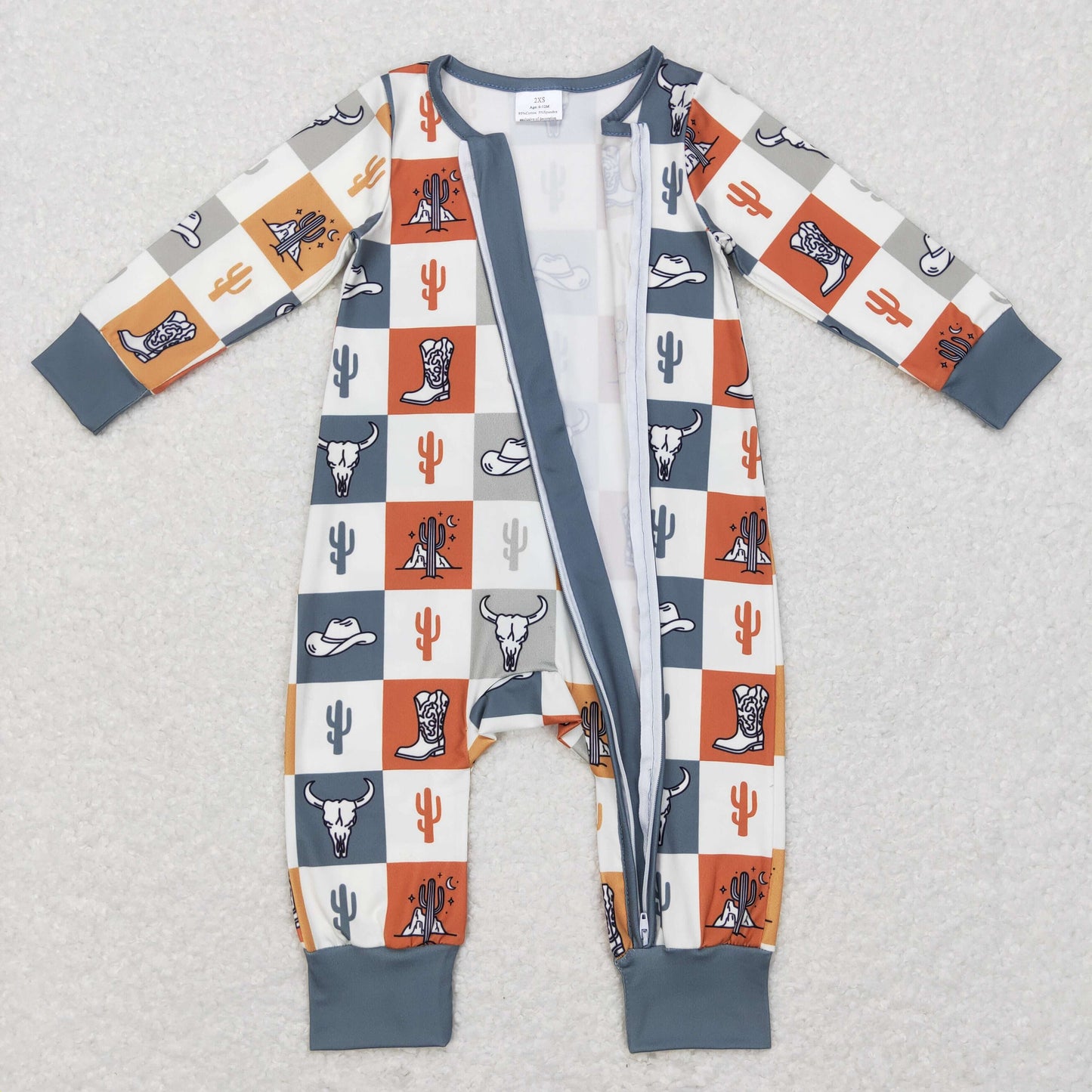 LR0803 baby boy cowboy long sleeve zip onesie