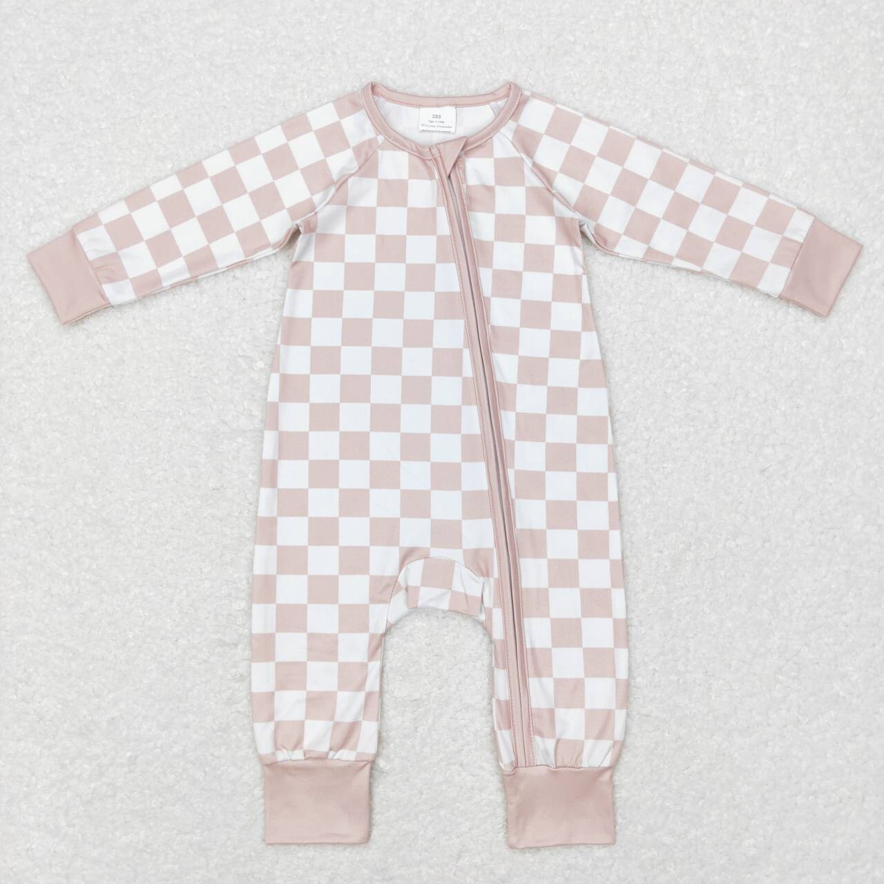 LR0809 baby khaki plaid long sleeve romper