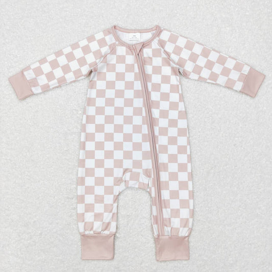 LR0809 baby khaki plaid long sleeve romper