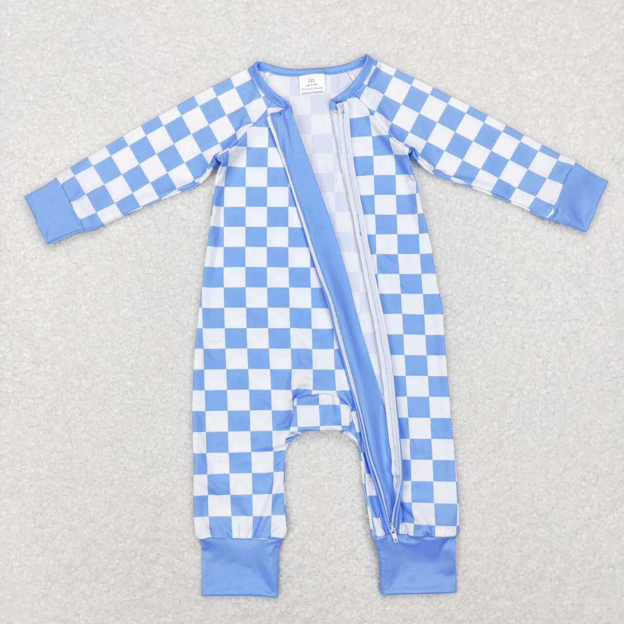 LR0811 baby boy blue plaid zipper long sleeve romper