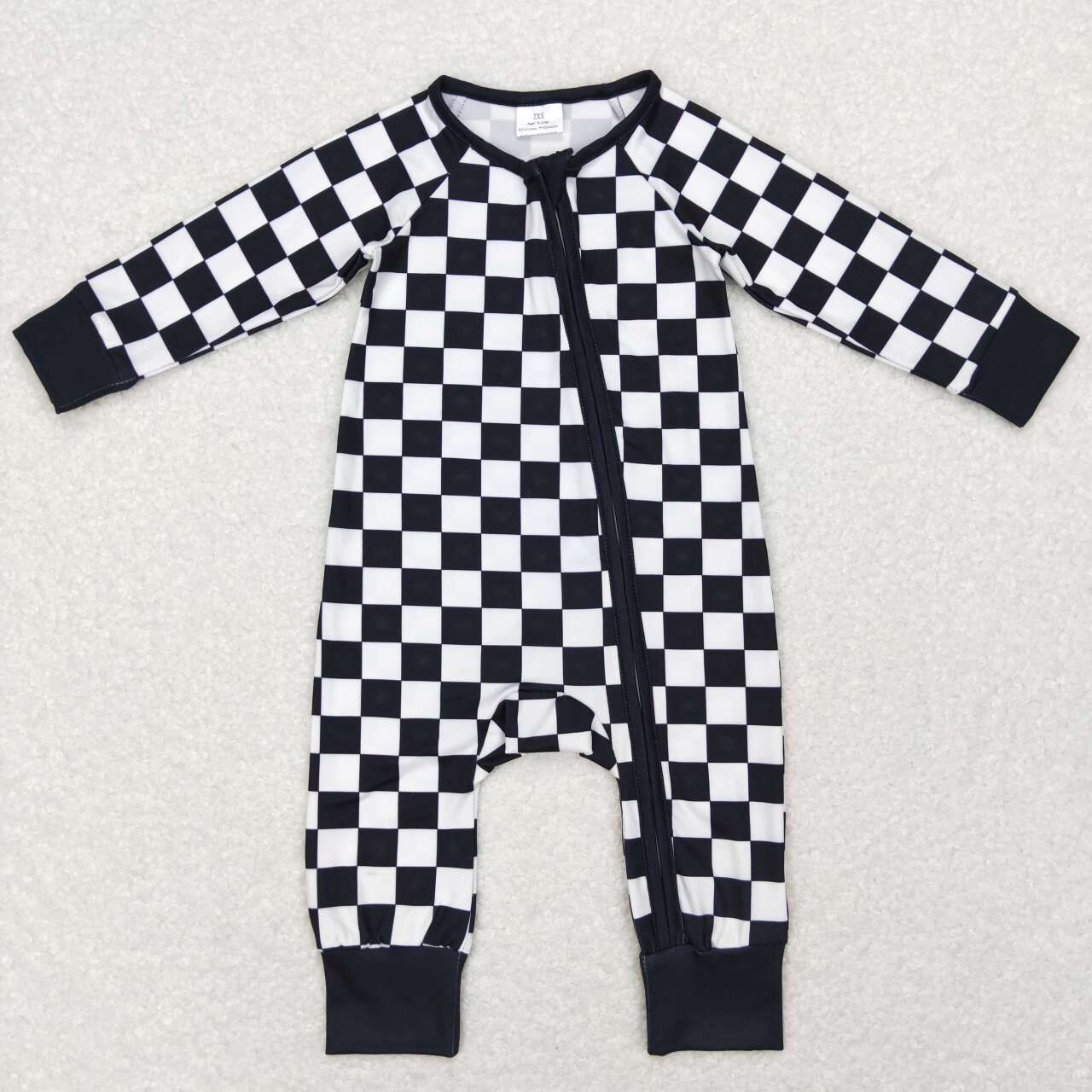 LR0812 baby boy black plaid zipper long sleeve romper