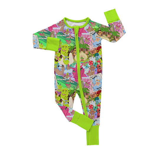 pre-order LR0813 baby green cartoon long sleeve romper