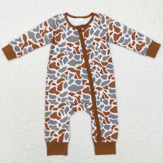 LR0818 baby boy camouflage zipper long sleeve romper