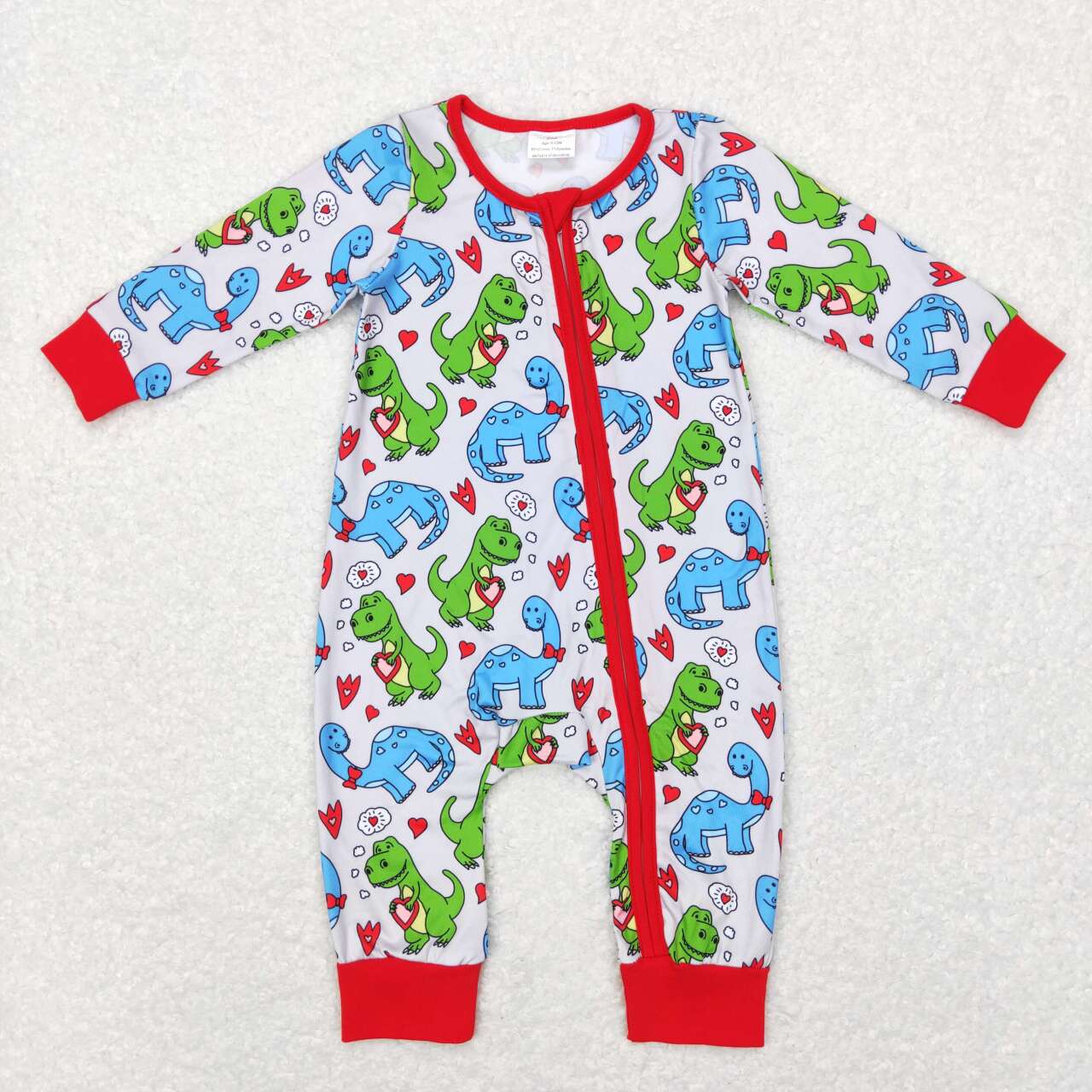 Sibling Baby Boys Hearts Dinosaurs Top Pants Valentine Pajamas Clothes Sets Zipper Footie Rompers