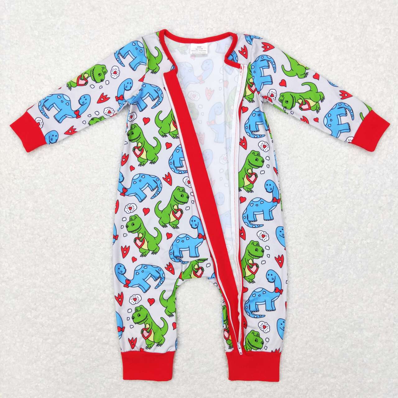 LR0831 baby boy Dinosaur Heart long sleeve onesie