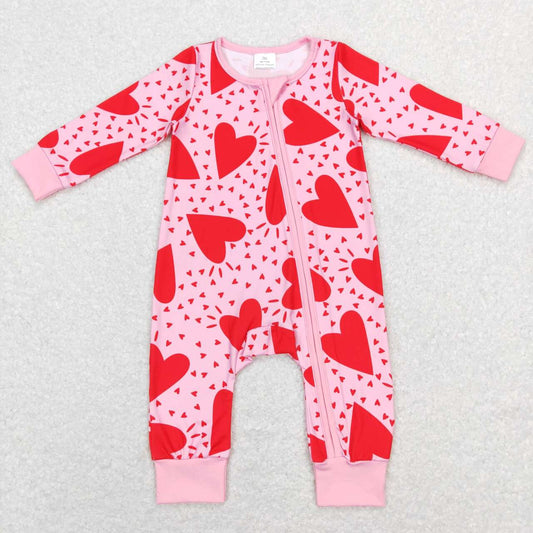 LR0839 baby clothes hearts girl valentines day zipper long sleeve romper