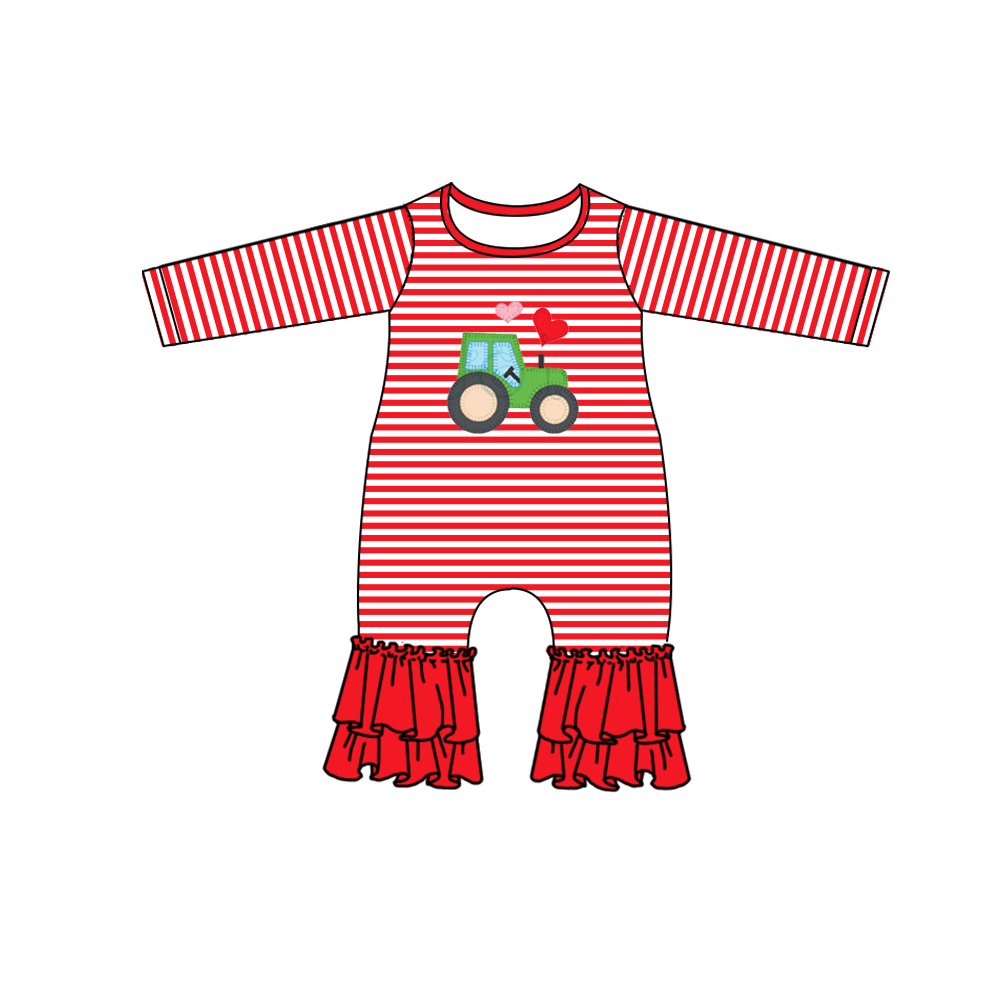 pre-order LR0847 baby girl Truck Hearts Valentine's Day zipper romper