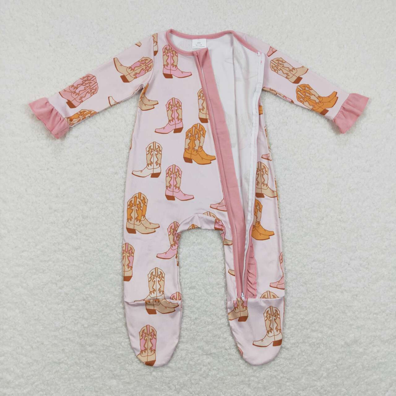 LR0852 baby girl cowboy zipper romper