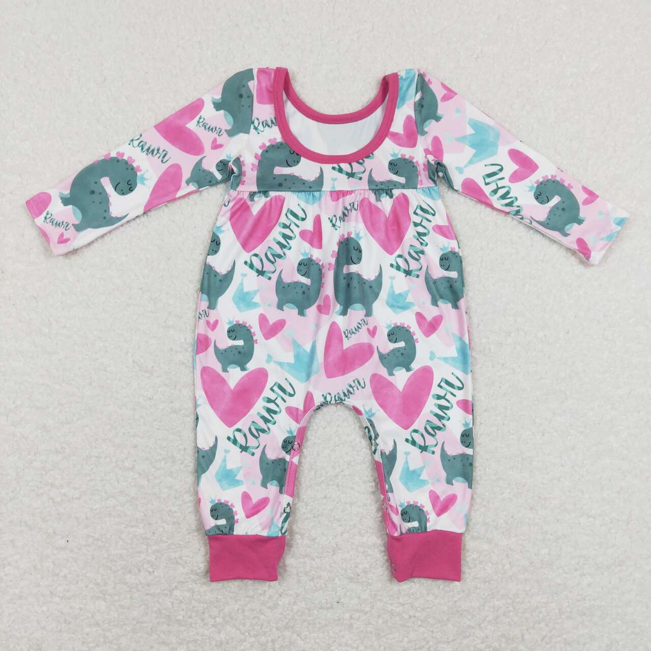 LR0877 baby girl clothes Dinosaur Hearts girls Valentine's Day romper