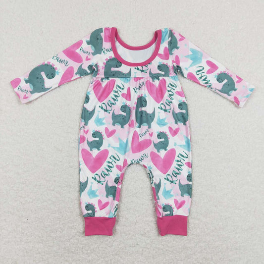 LR0877 baby girl clothes Dinosaur Hearts girls Valentine's Day romper