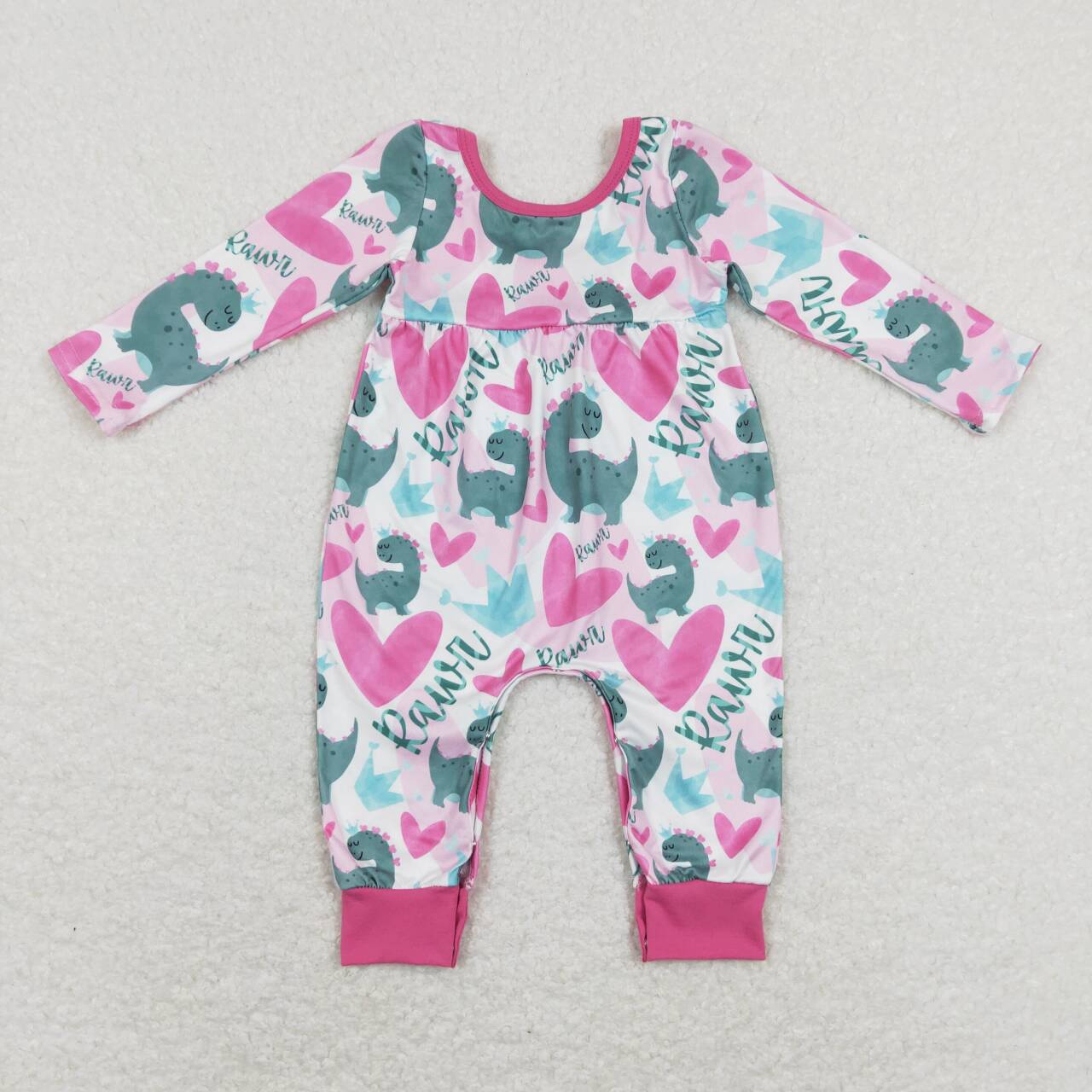 LR0877 baby girl clothes Dinosaur Hearts girls Valentine's Day romper