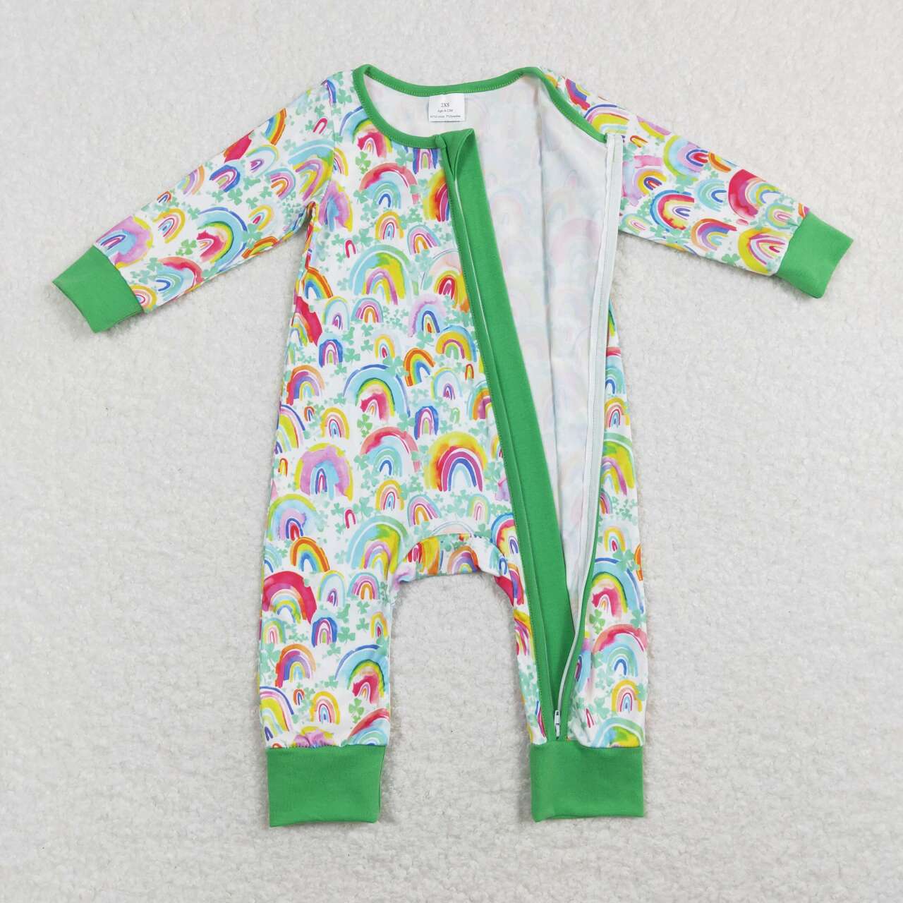 LR0883 baby girl clothes rainbow girl St. Patrick day zipper romper