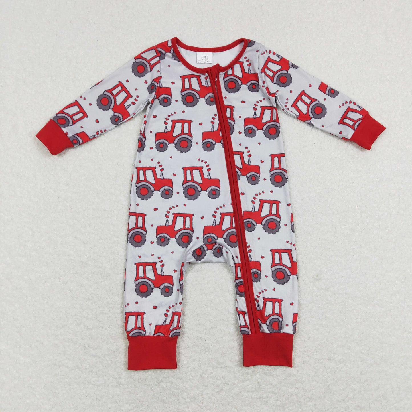 Sibling Baby Boys Hearts Trucks Top Pants Valentine Pajamas Sets Zipper Footie Rompers