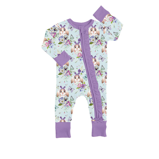 LR0910 pre-order baby clothes violet bunny baby girl zipper romper