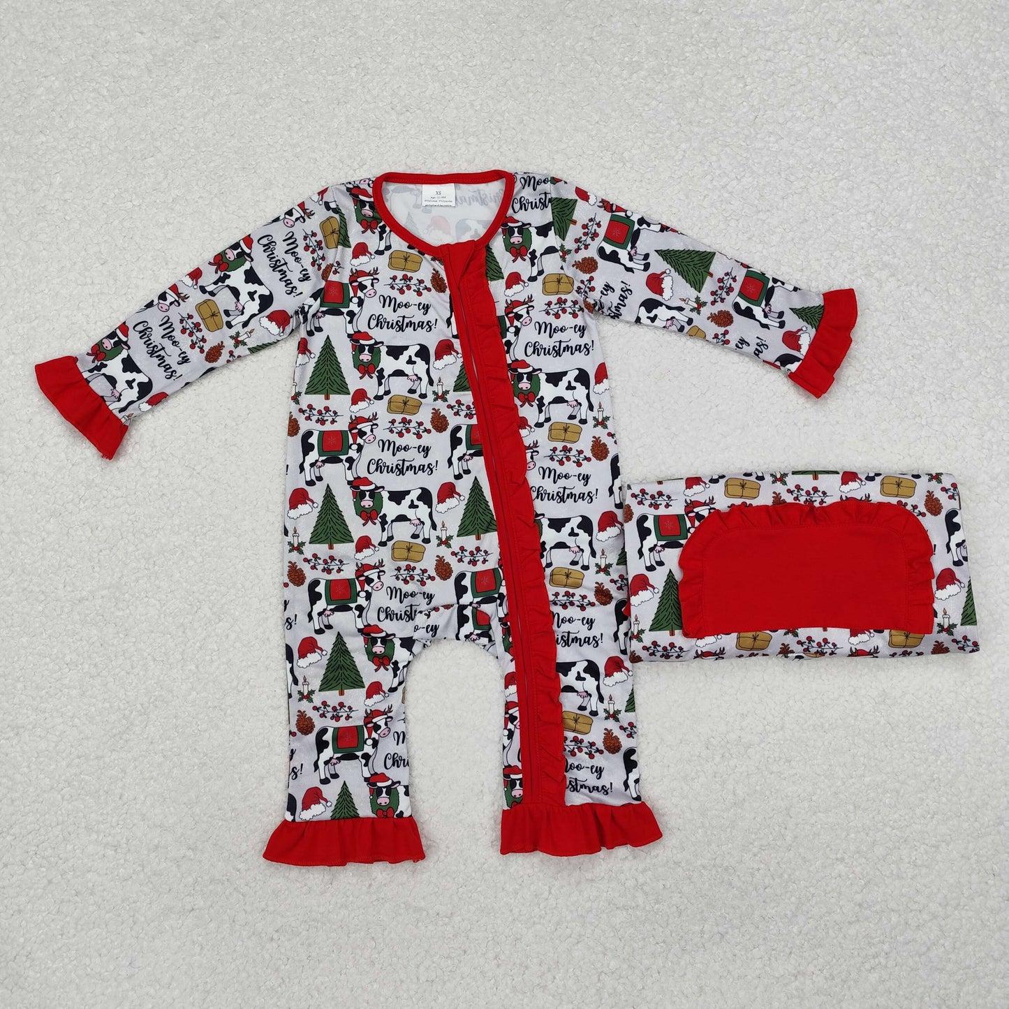 Family Sibling Hats Cows Trees Farm Merry Christmas Pajamas Sets Zipper Footie Rompers Women Pants