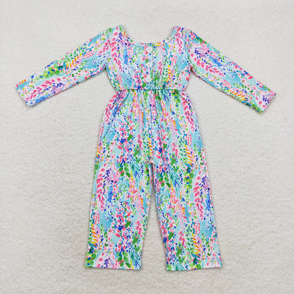 Sibling Baby Girls Long Sleeve Fall Floral Pockets Pants Jumpsuits