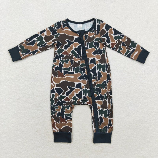 LR1453 baby boys clothes brown camouflage ducks zip rompers