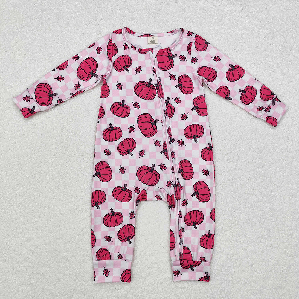 Sibling Baby Infant Girls Pumpkins Fall Zip Rompers