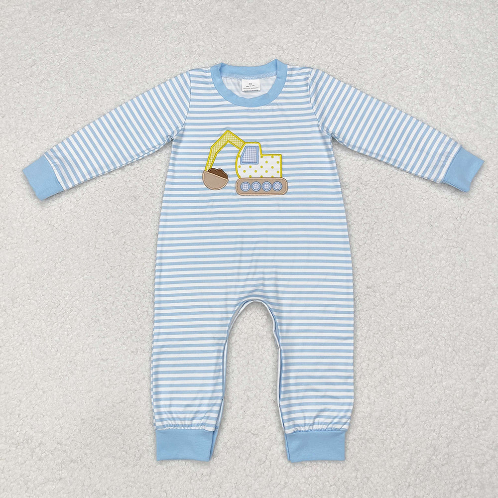 LR1617 Embroidery baby boy clothes Digger vehicle romper