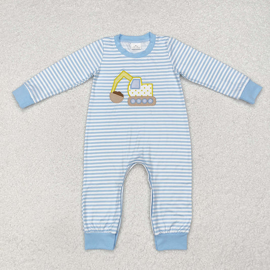 LR1617 Embroidery baby boy clothes Digger vehicle romper