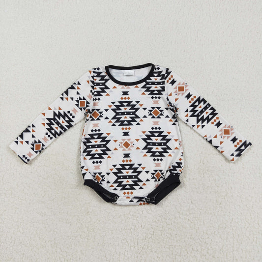 LR1822 Baby Bows Long Sleeve Aztec Western Rompers